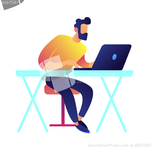 Image of Developer working on laptop vector illustration.