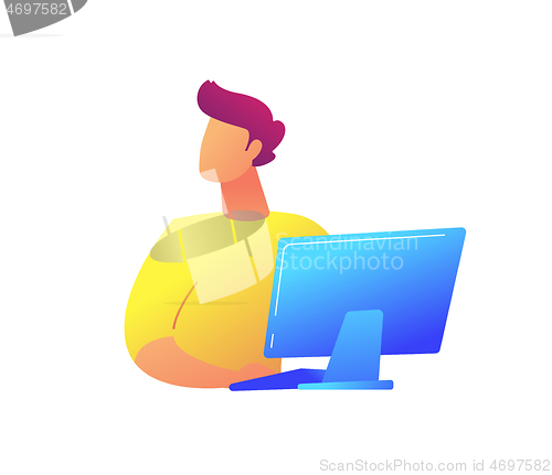 Image of Developer working at desktop computer vector illustration.