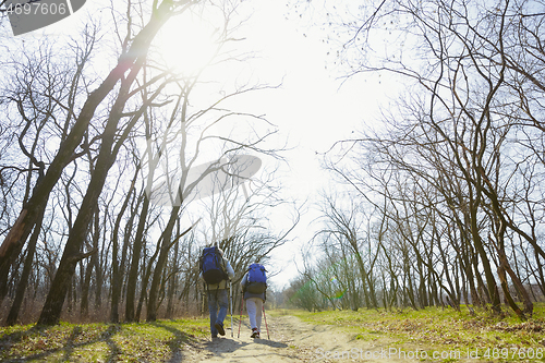 Image of Travel and tourism. Family couple enjoying walk together