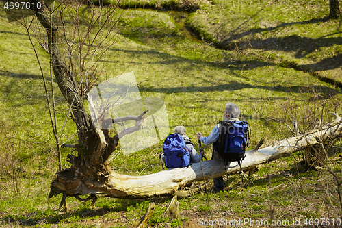 Image of Travel and tourism. Family couple enjoying walk together