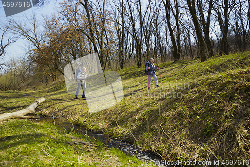 Image of Travel and tourism. Family couple enjoying walk together