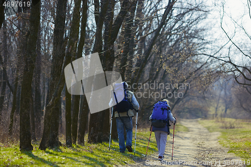 Image of Travel and tourism. Family couple enjoying walk together