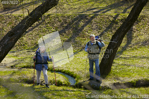 Image of Travel and tourism. Family couple enjoying walk together