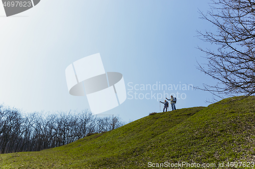 Image of Travel and tourism. Family couple enjoying walk together