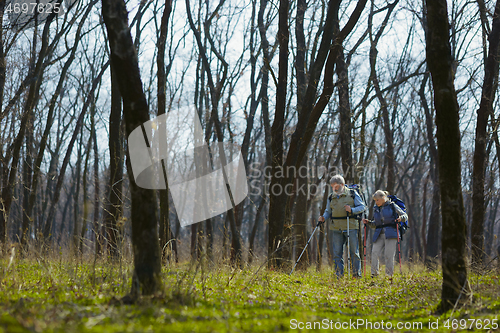 Image of Travel and tourism. Family couple enjoying walk together