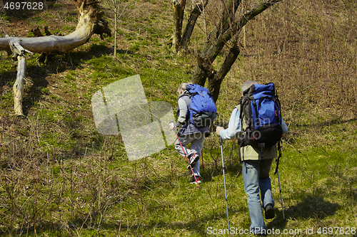 Image of Travel and tourism. Family couple enjoying walk together