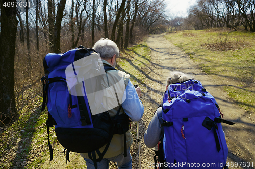 Image of Travel and tourism. Family couple enjoying walk together