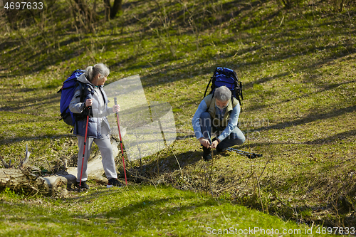 Image of Travel and tourism. Family couple enjoying walk together