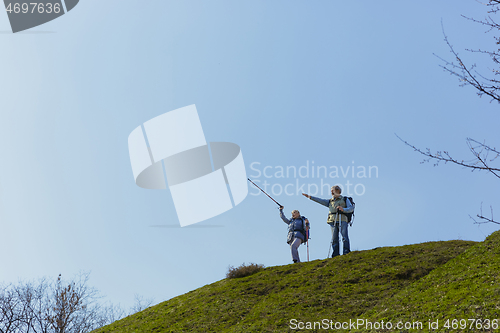 Image of Travel and tourism. Family couple enjoying walk together