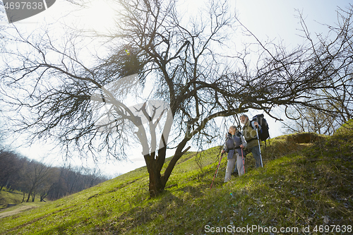 Image of Travel and tourism. Family couple enjoying walk together