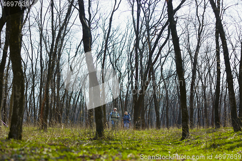 Image of Travel and tourism. Family couple enjoying walk together