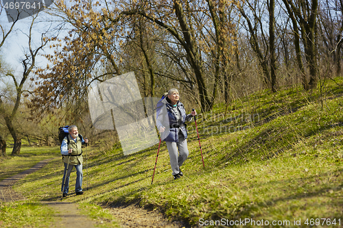 Image of Travel and tourism. Family couple enjoying walk together