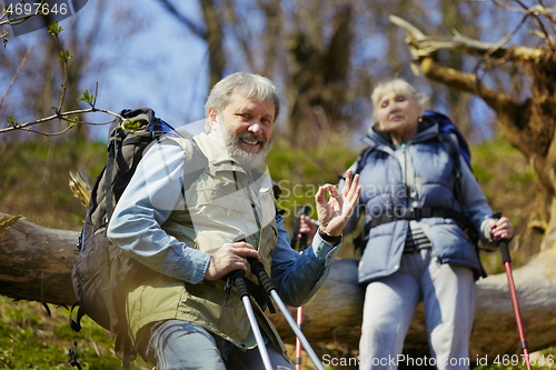 Image of Travel and tourism. Family couple enjoying walk together