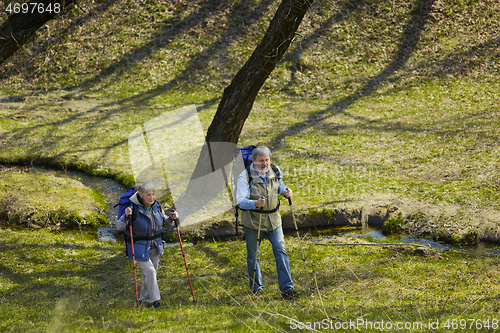 Image of Travel and tourism. Family couple enjoying walk together