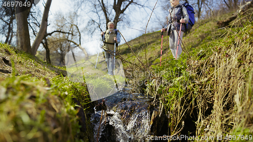 Image of Travel and tourism. Family couple enjoying walk together