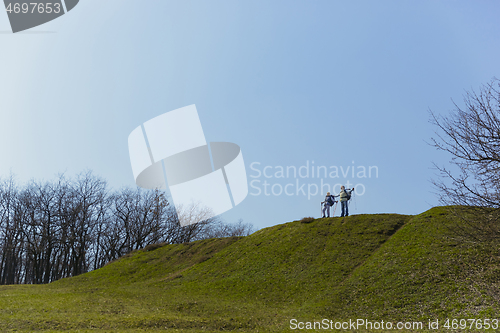 Image of Travel and tourism. Family couple enjoying walk together