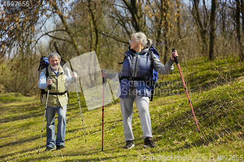 Image of Travel and tourism. Family couple enjoying walk together