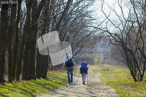 Image of Travel and tourism. Family couple enjoying walk together