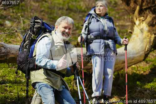 Image of Travel and tourism. Family couple enjoying walk together