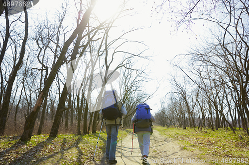 Image of Travel and tourism. Family couple enjoying walk together