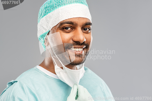 Image of face of doctor or surgeon with protective mask