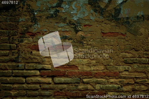 Image of Old grunge weathered brick wall with graffiti