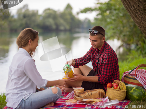 Image of Couple in love enjoying picnic time