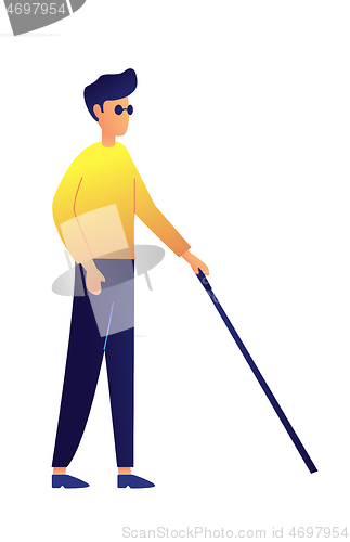 Image of Blind man walking with stick vector illustration.