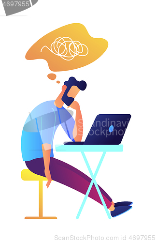 Image of Developer working with laptop and thinking vector illustration.