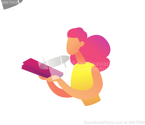 Image of Business woman holding document folder vector illustration.