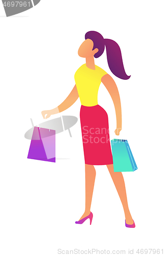 Image of Female buyer with shopping bags vector illustration