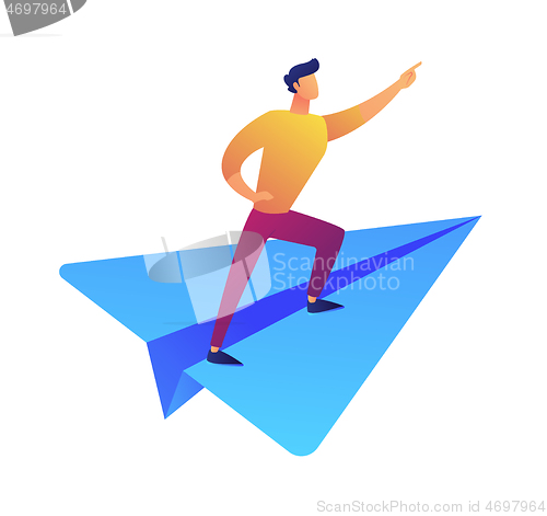 Image of Manager flying on plane vector illustration.