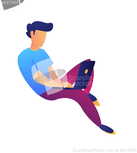 Image of Male freelance blogger working on laptop vector illustration.