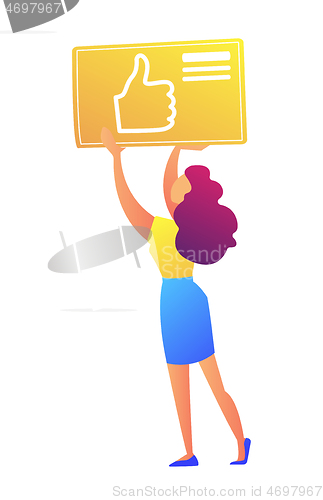 Image of Female social media manager holding thumb up icon vector illustration.