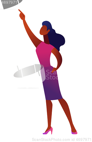 Image of African american business woman pointing with finger vector illustration.