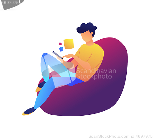 Image of Young user with smartphone sitting in the armchair vector illustration.