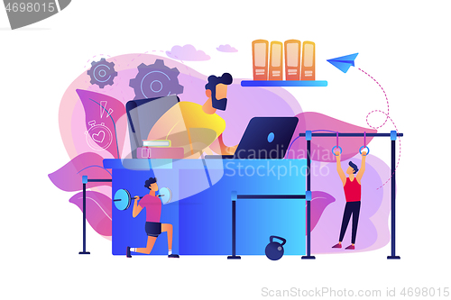 Image of Fitness-focused workspace concept vector illustration.