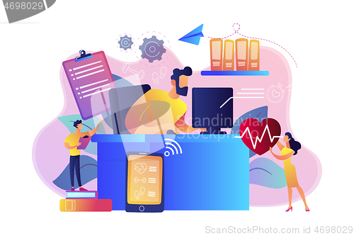 Image of Health-focused IOT desks concept vector illustration.