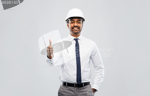 Image of indian male architect in helmet showing thumbs up