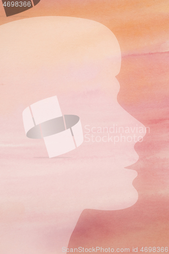 Image of Female silhouette against a pink watercolor background