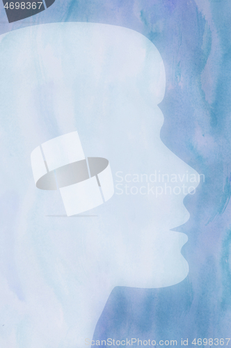 Image of Female silhouette against a blue watercolor background