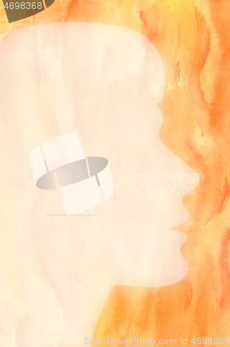 Image of Female silhouette against a gold watercolor background 