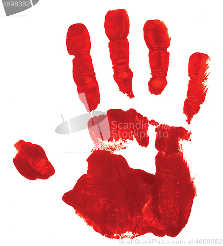 Image of Red hand print on white background