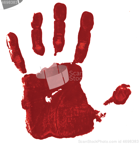 Image of Red hand print on white background