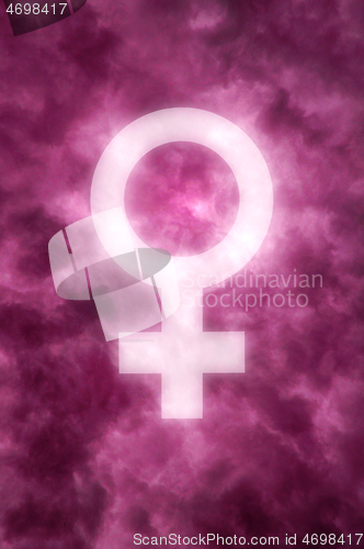 Image of Dark pink clouds with a glowing female symbol