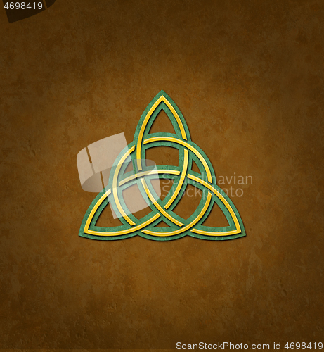 Image of Celtic Trinity Knot or Triquetra against brown background