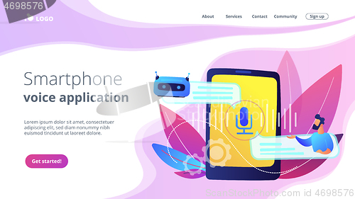 Image of Chatbot voice controlled virtual assistantconcept landing page.