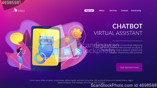 Image of Chatbot virtual assistant via messagingconcept landing page.