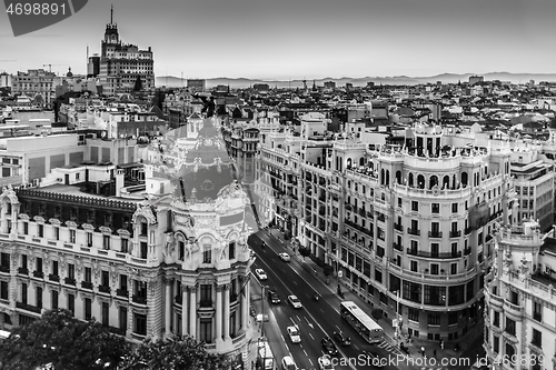 Image of Panoramic view of Gran Via, Madrid, Spain.