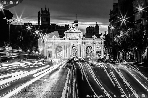 Image of Puerta de Alcala, neo-classical monument in the Plaza de la Independencia in Madrid, Spain